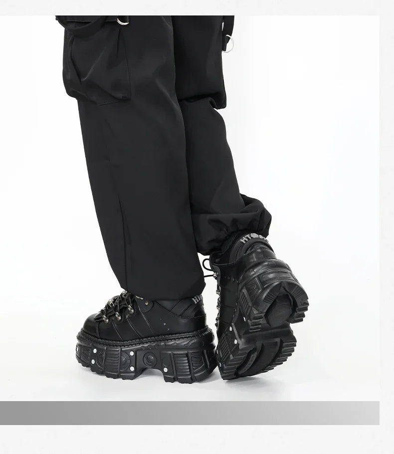 2025  Woman Sneakers New Punk Style Women Shoes Gothic Ankle Rock Boots Lace-up Heel Height Platform Shoes Woman Metal Decor