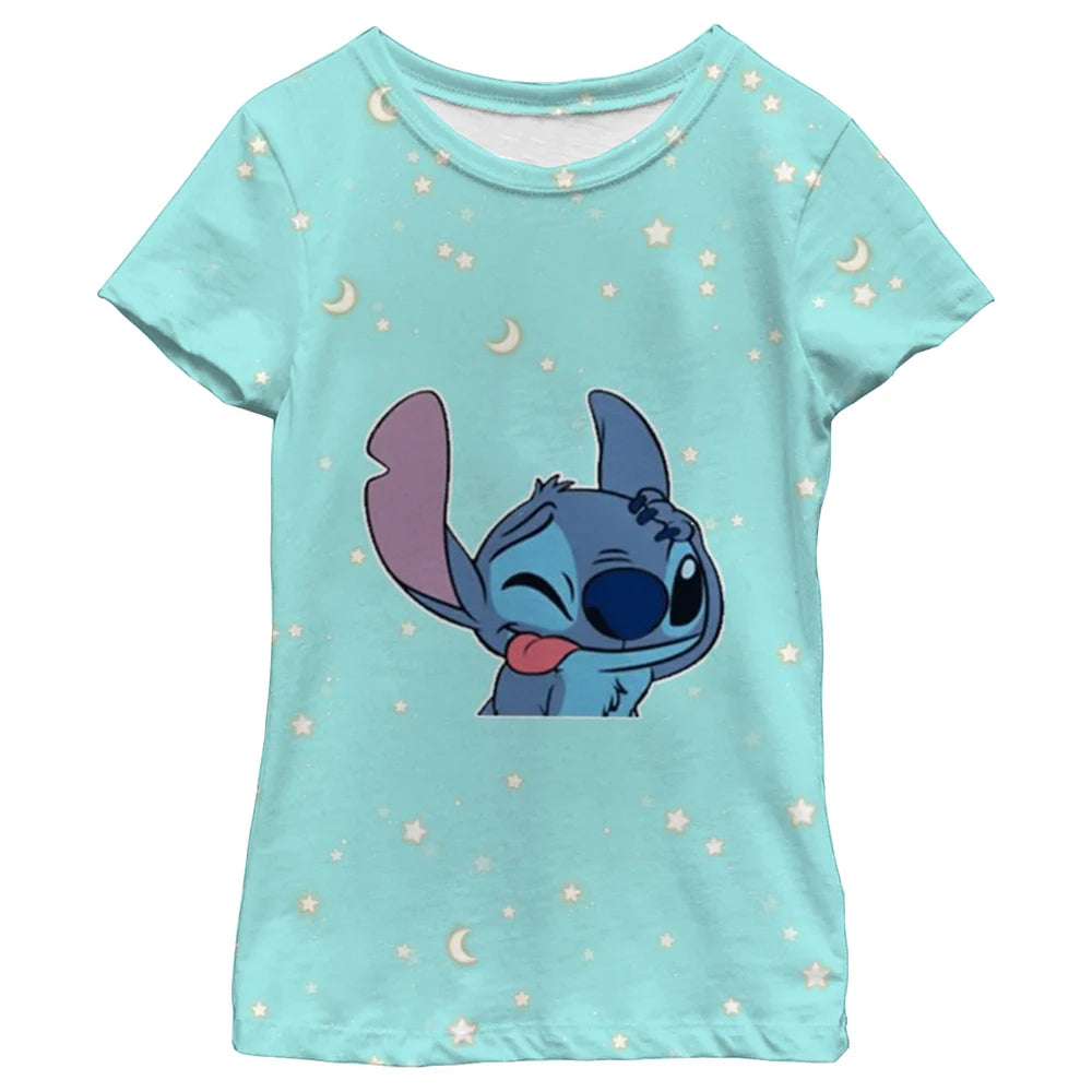 New Kawaii Lilo Stitch Cartoon T Shirt Children Kids Stitch Cute Manga T-shirt Y2k Graphic Tshirt Girl Boy Top Tees Lilo Stich