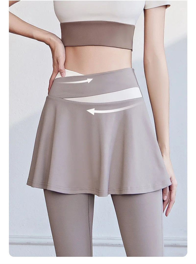 Aiithuug Tennis Skorts Cross-waist Skirted Legging Yoga Legging with Skirts Tennis Leggings Soft Stretchy Tennis Dresses Running