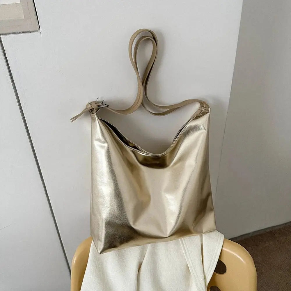 PU Top-Handle Handbag Luxury Designer Bag for Women Fashion Shopping Bag High Capacity Silver Gold Casual Leather Tote Bag