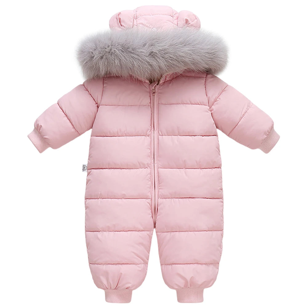 Baby Fur Hooded Jumpsuit,Waterproof -30 Degrees Snowsuits,Toddler Children's Winter Overalls,Infant Boys Girls Down Jacket 1-3T