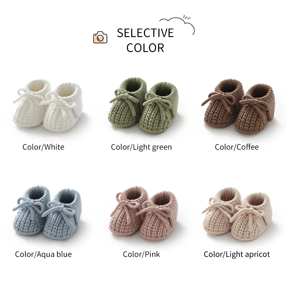 Baby First Walkers Shoes Cute Bowknot Hand Knitted Newborn Boys Girls Prewalkers 0-12m Infant Kids Soft Soled Footwear Anti-Slip