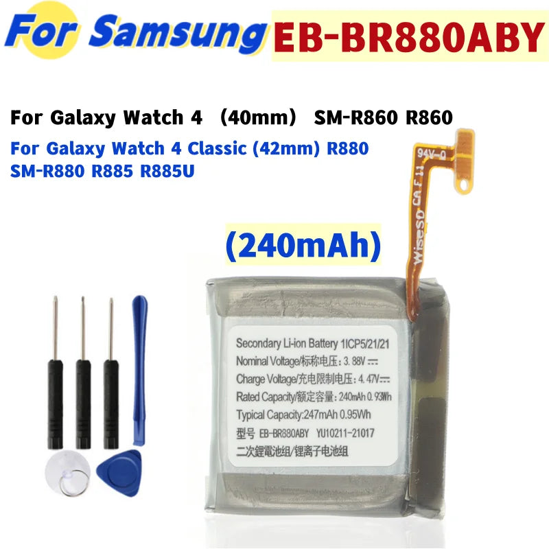 Battery EB-BR880ABY For Galaxy Watch 4 40mm/42mm R860 R865U EB-BR890ABY For Galaxy Watch 4 44mm/46mm R870 SM-R875U + Tools