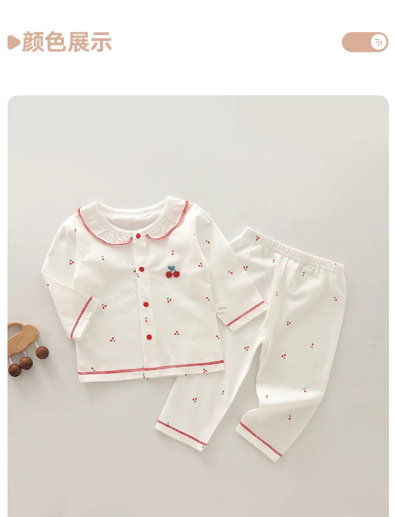 Baby Summer Clothes, Two-Piece Set for Girls, Air-Conditioned Clothing, Class a Pure Cotton Pajamas, Newborn Underwear Set, Thin Style