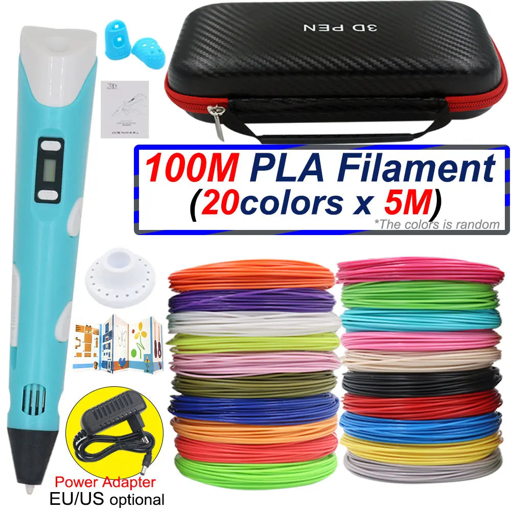 Surprising Children's 3D Printing Pen Set with LCD Display,Power adapter,Travel Case,PLA Filament,Kids Birthday Christmas Gift