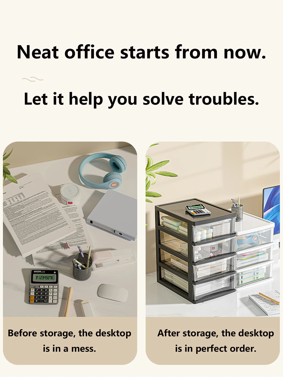 Desktop Storage Box with Drawers 2-6 Layers - Heightened Table Organizer for Office Home