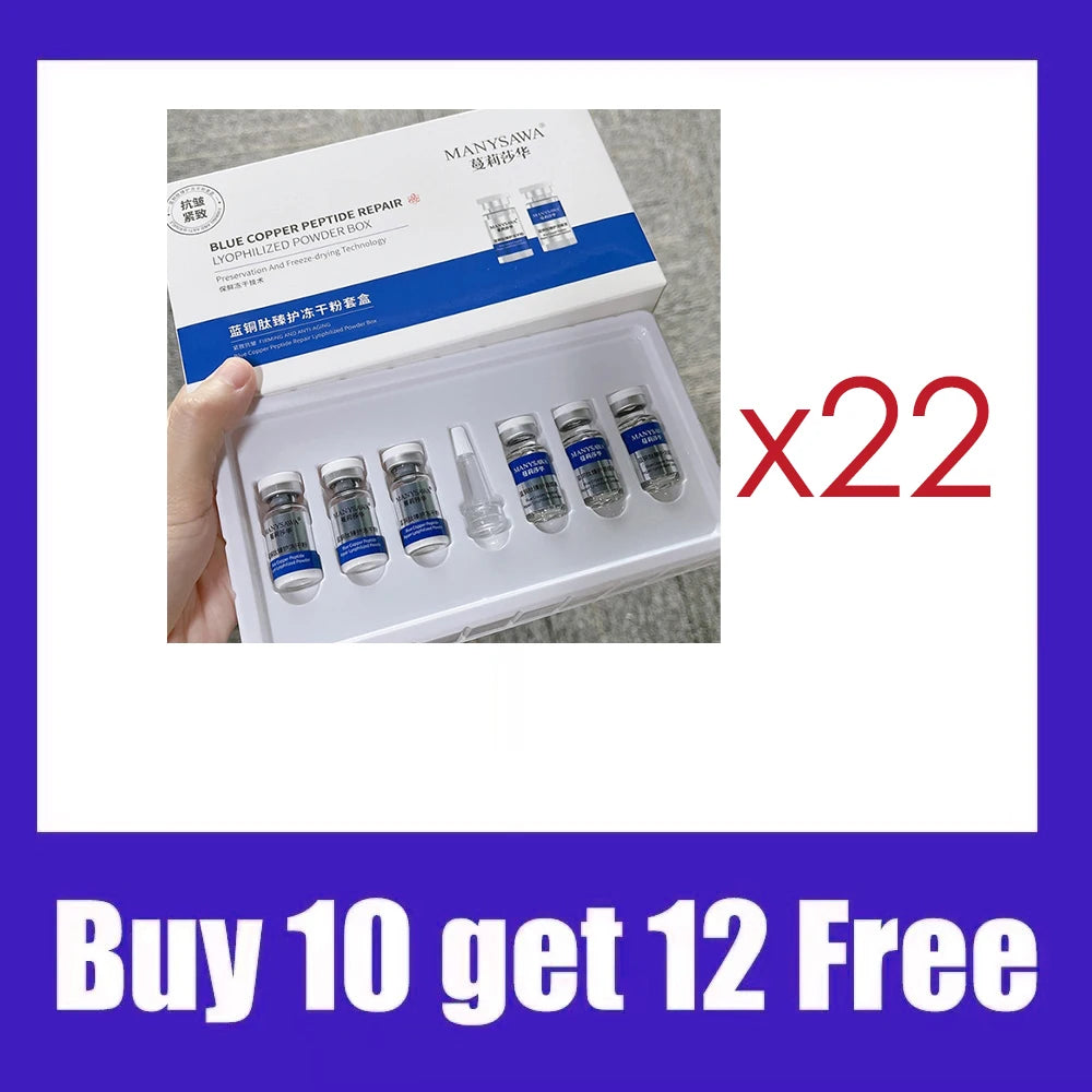 Blue Copper Peptide Repair Lyophilized Powder Box Freeze-dried Firming Essence Anti Aging Shrinks Pores Face Serum Skin Care Set