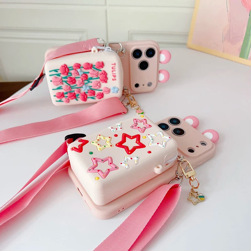 For iPhone 17 16 15 14 13 12 11 XR Xs 6 6s 7 8 SE Pro Max mini Plus e Tulip Star Wallet Case With Accessories