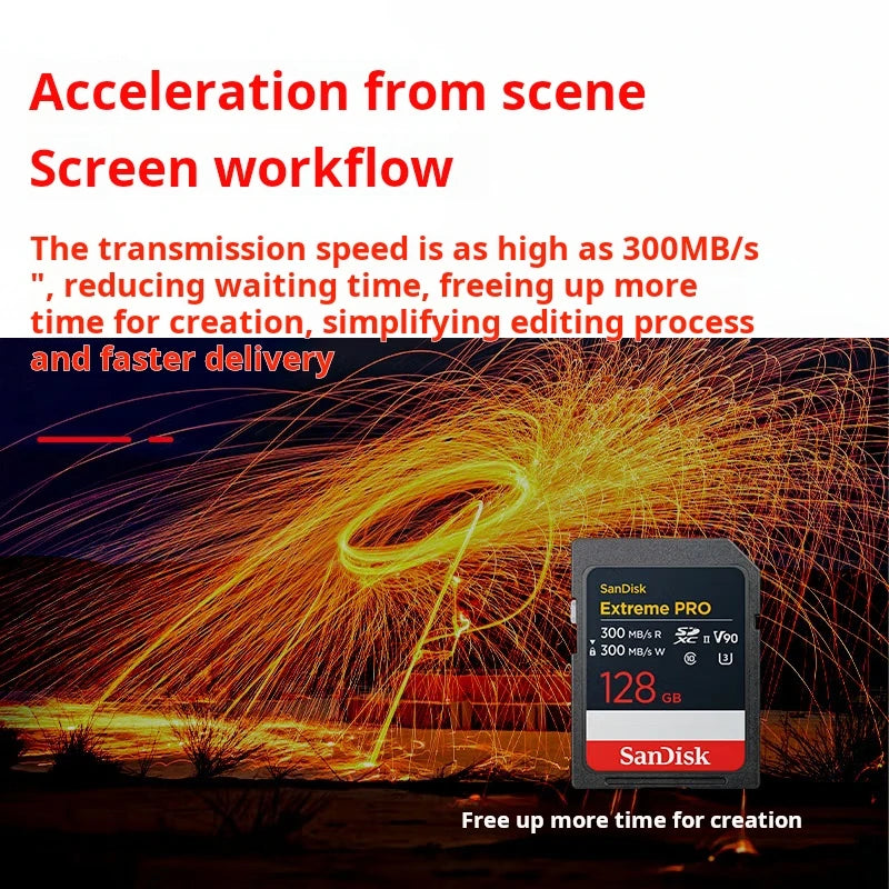 SanDisk 128GB SD Memory Card, V90 8K U3 C10, High-Speed Camera Memory Card, Read Speed 300MB/s, IP68, Cinema-Grade Shooting