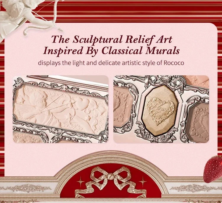 Flower Knows Strawberry Rococo Series Makeup Set Glitter Matte Eyeshadow Palette Blusher Power Velvet Lipstick Kit Perfume Set