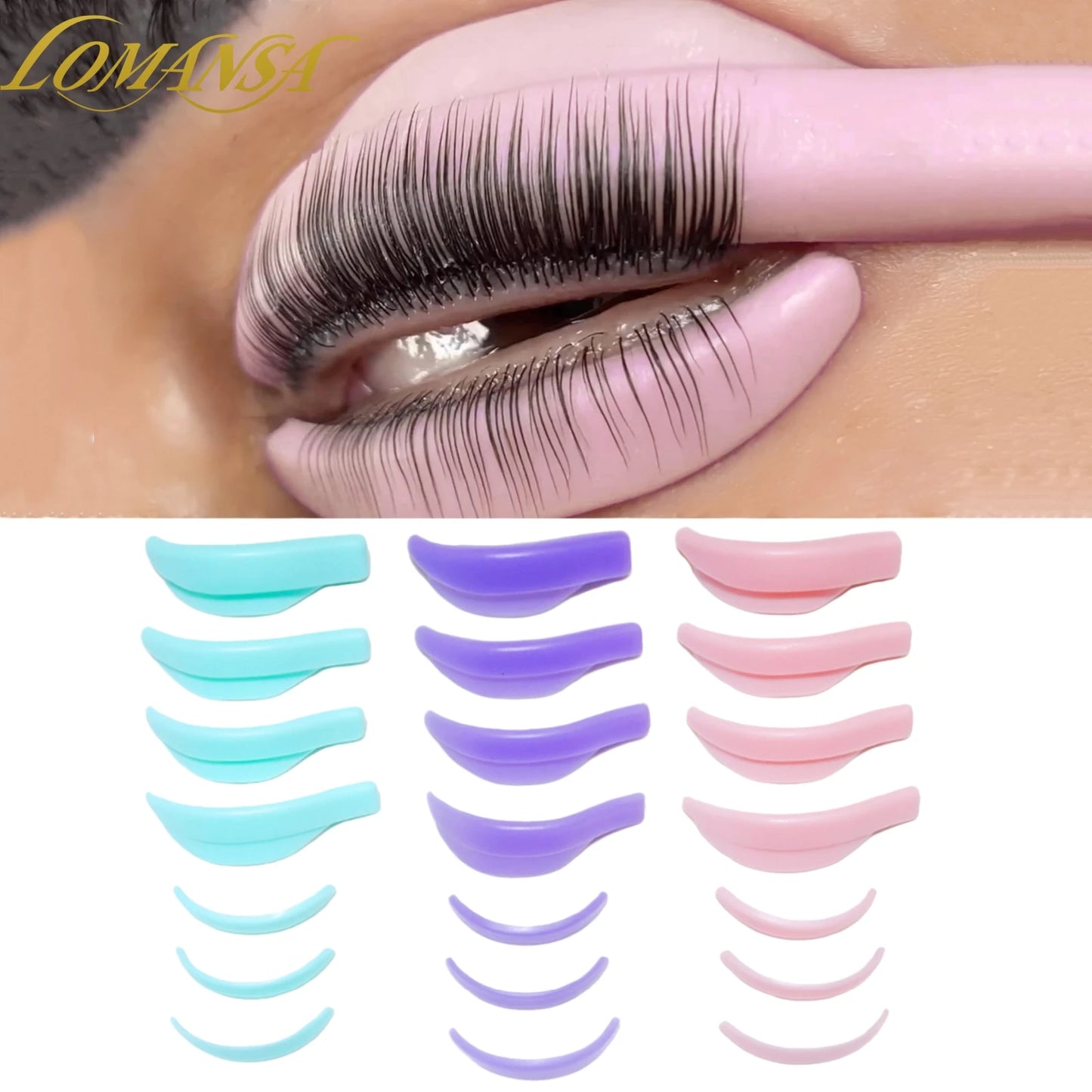 Lomansa 7 Pairs Silicone Eyelash Perming Pad Lash Lifting Kit Recycling 3D Eyelashes Curler Rod Shield Lashes Extension Supplies