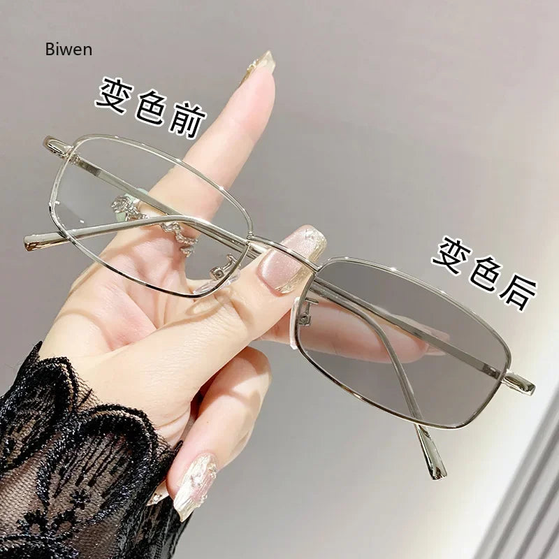 Intelligent Photochromic Myopia Glasses Women Retro Trendy Minus Sight Sunglasses 2 in 1 Farsighted Eyewear Diopter Prescription