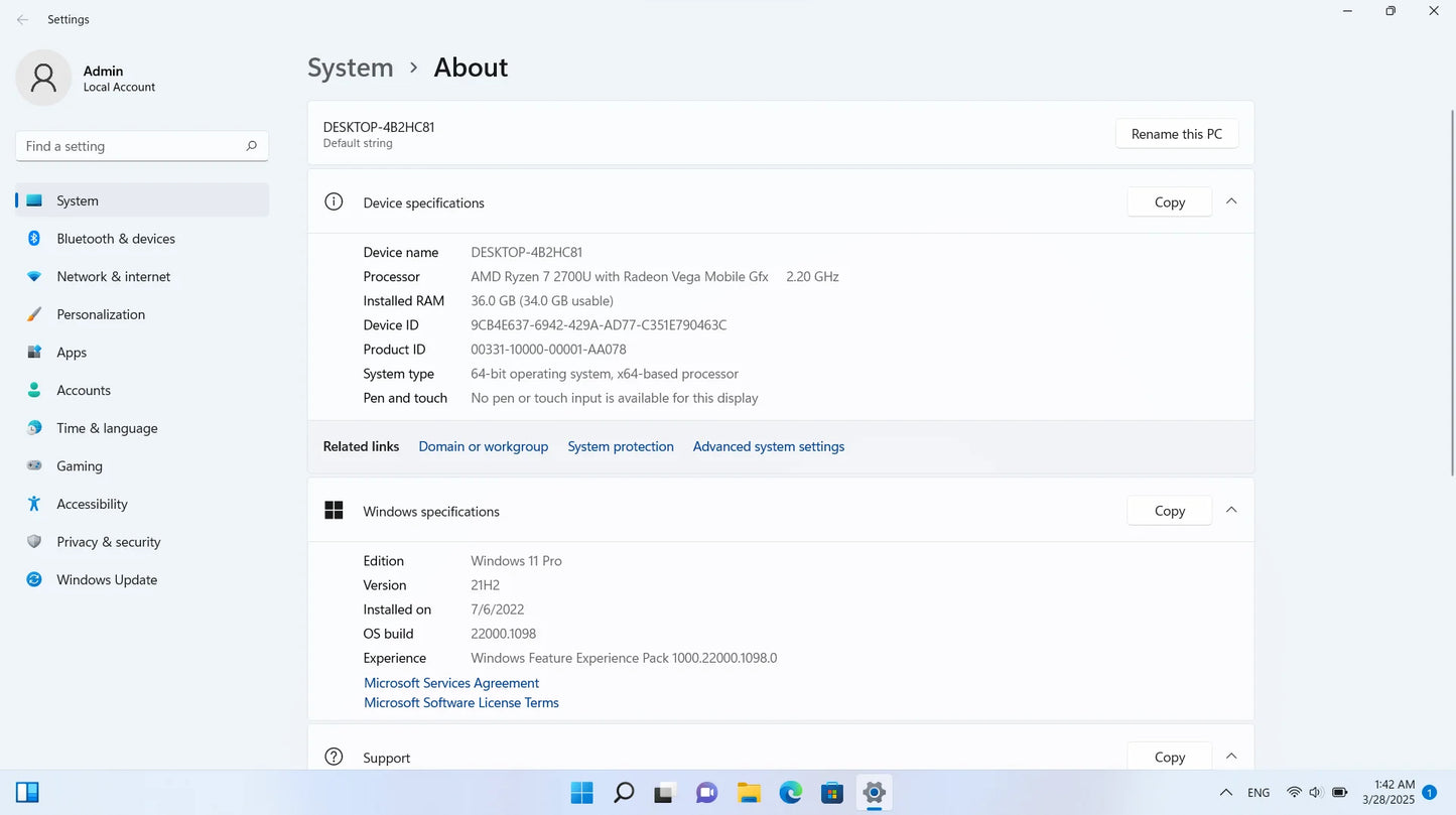 AMD Ryzen 7 2700U Laptop Threshold 15.6 Inch Metal Gaming Laptop -, 36GB RAM, 2TB SSD, 5G WIFI Bluetooth Windows 11 Pro