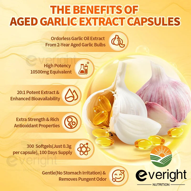Aged Garlic Extract Capsules – Odorless Formula with Magnesium, Chromium, B1 & B9 – Supports Immune, Heart & Cardiovascular Heal