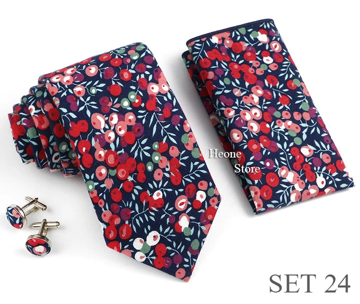 Hot Sell 3PC Chic Elegant Floral Tie Set Pocket Square Cufflinks For Men Women Wedding Party Dinner Suit Tuxedo Accessory Gift