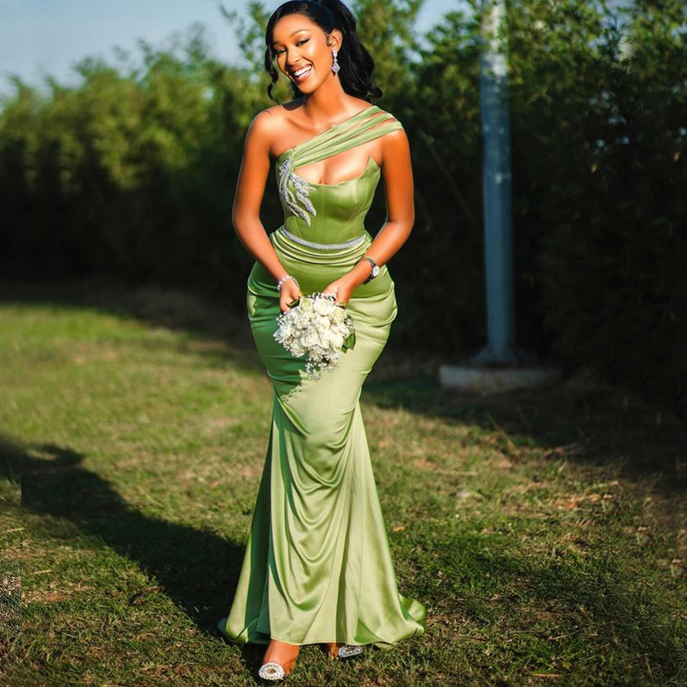 Africa Sage Mermaid Bridesmaid Dresses for Women One Shoulder Garden Wedding Guest Party Gowns Maid of Honor Dress Customized