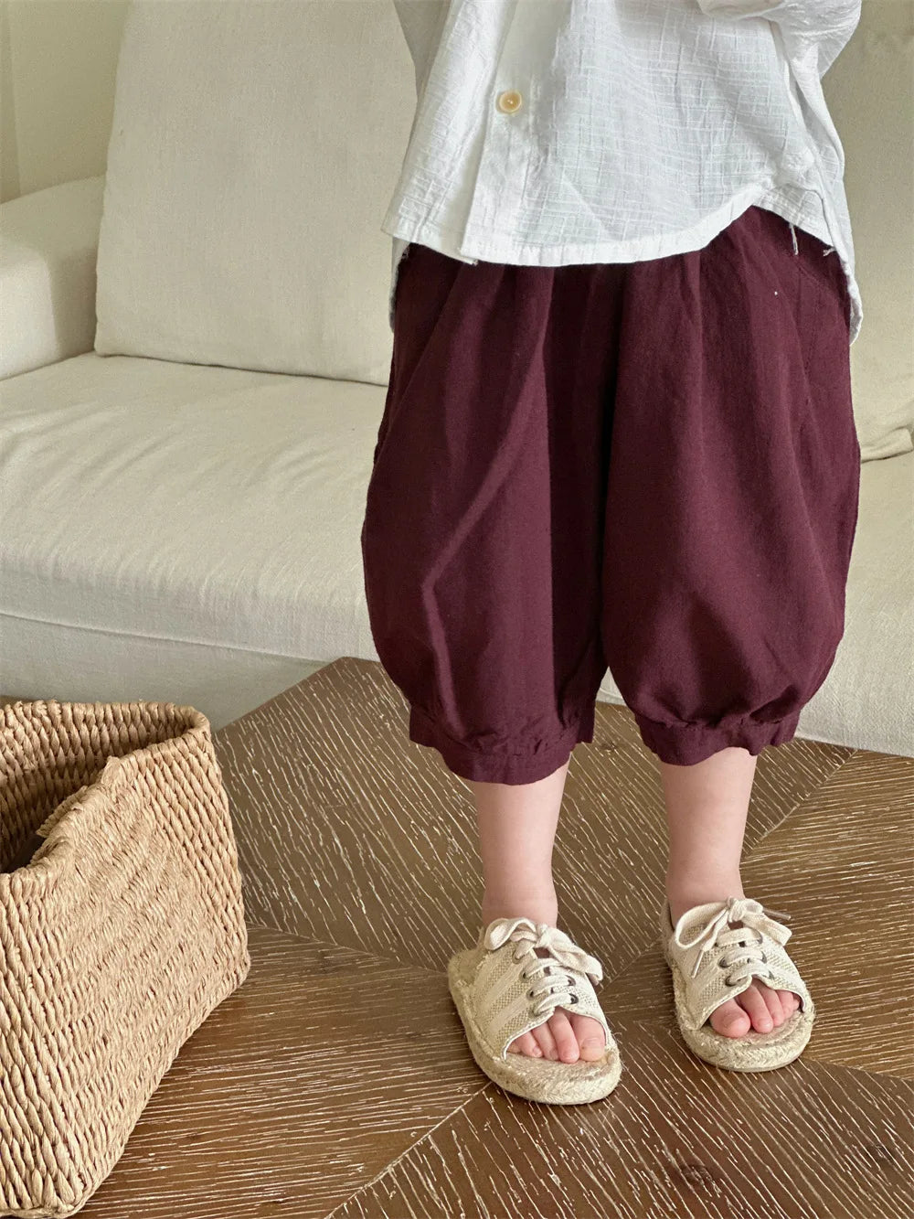 Boys Pants 2025 Summer New Childrens Clothing Korean Fashion Boys Baby Cotton Pure Color Bundle Feet in The Pants Casual Simple
