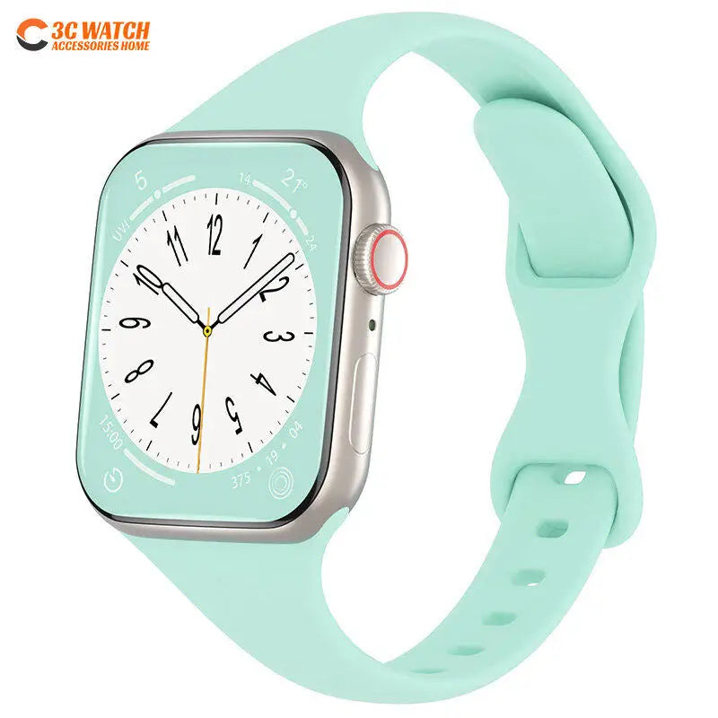 Thin Silicone Strap For Apple Watch 40mm 44mm 45mm 41mm 38mm 42mm Solid Color Strap Bracelet For IWatch Series 1 2 3 4 5 6 SE 7