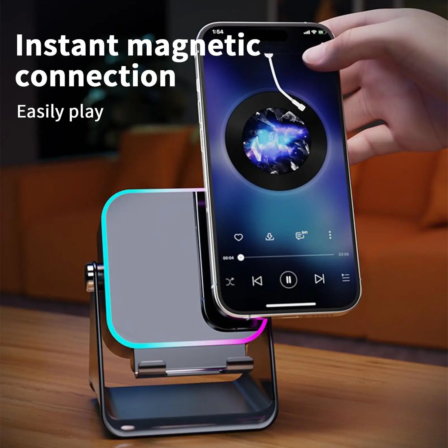 Upgraded Folding Phone Holder With Wireless Charger Induction Speaker Light 10W Portable Audio Bracket For Desk Room Office