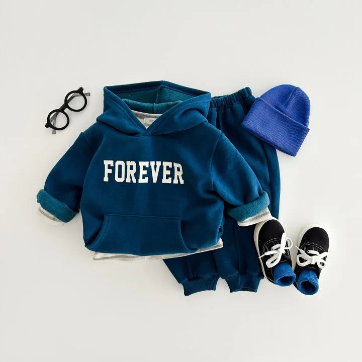 Winter New Baby Warm Clothes Set Infant Fleece Hooded Sweatshirt + Pants 2pcs Suit Plus Velvet Thick Children Sports Outfits