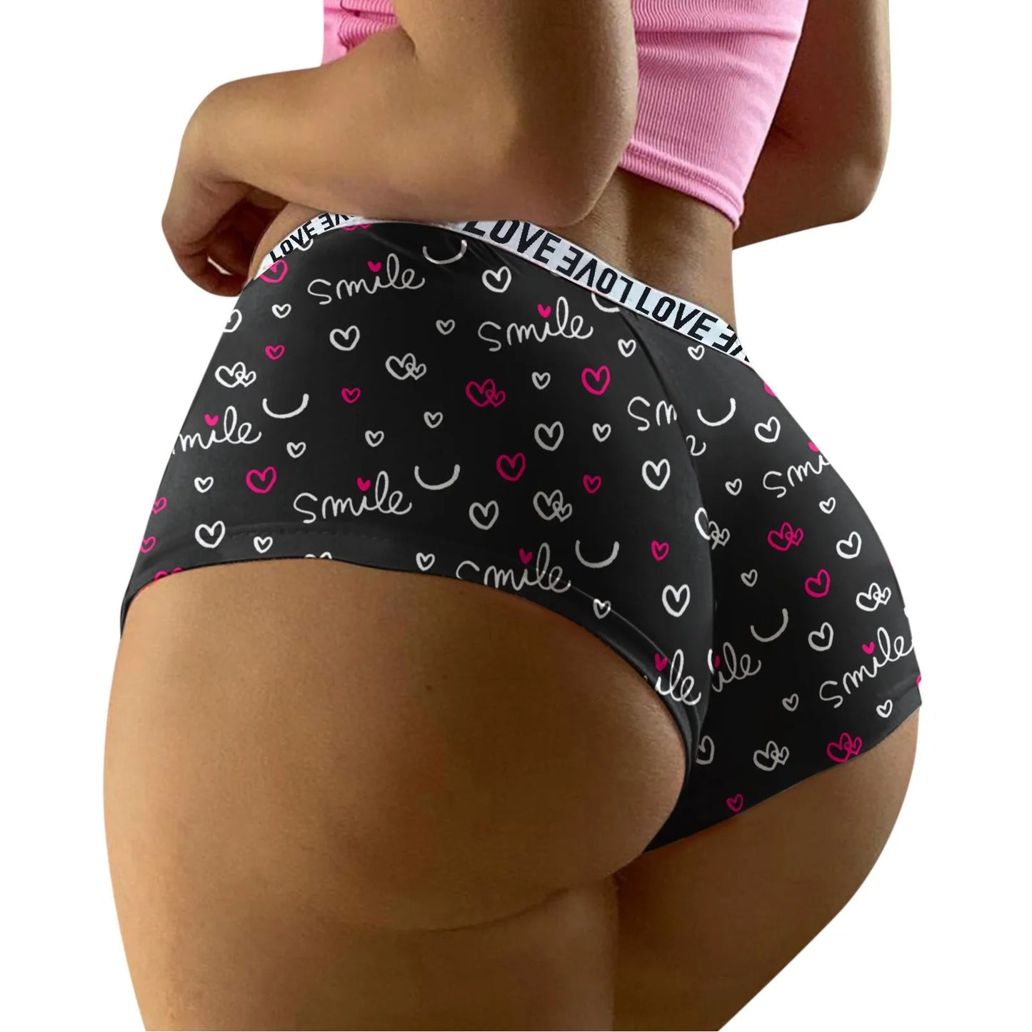 Women Love Print Sexy Boyshort High Waist Cotton Crotch Seamless Underwear For Women Hot Sexy Shaping Panties Calcinhas Sexy