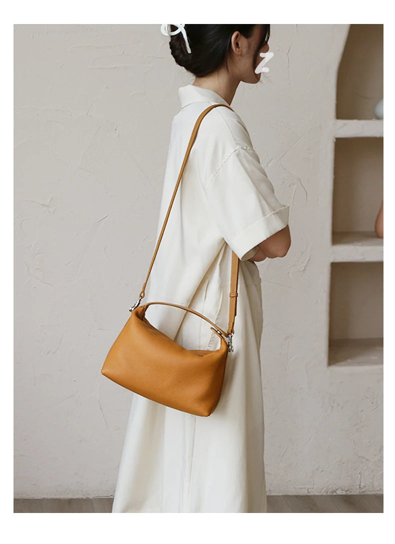 2024 New Women's Bag Female Luxury Soft Genuine Leather Handbag Lady Fashion Daily Casual Shoulder Bag Girls Crossbody Messenger