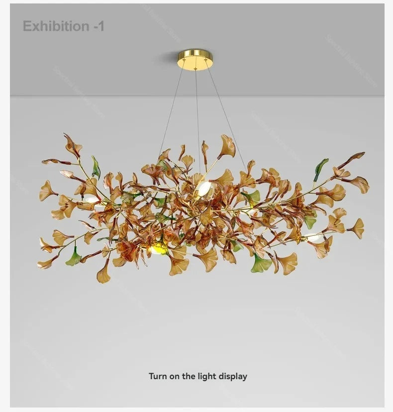 Living Room Chandelier Modern Minimalist and Magnificent Light Luxury Creative Ginkgo Leaf Designer Duplex Building Villa