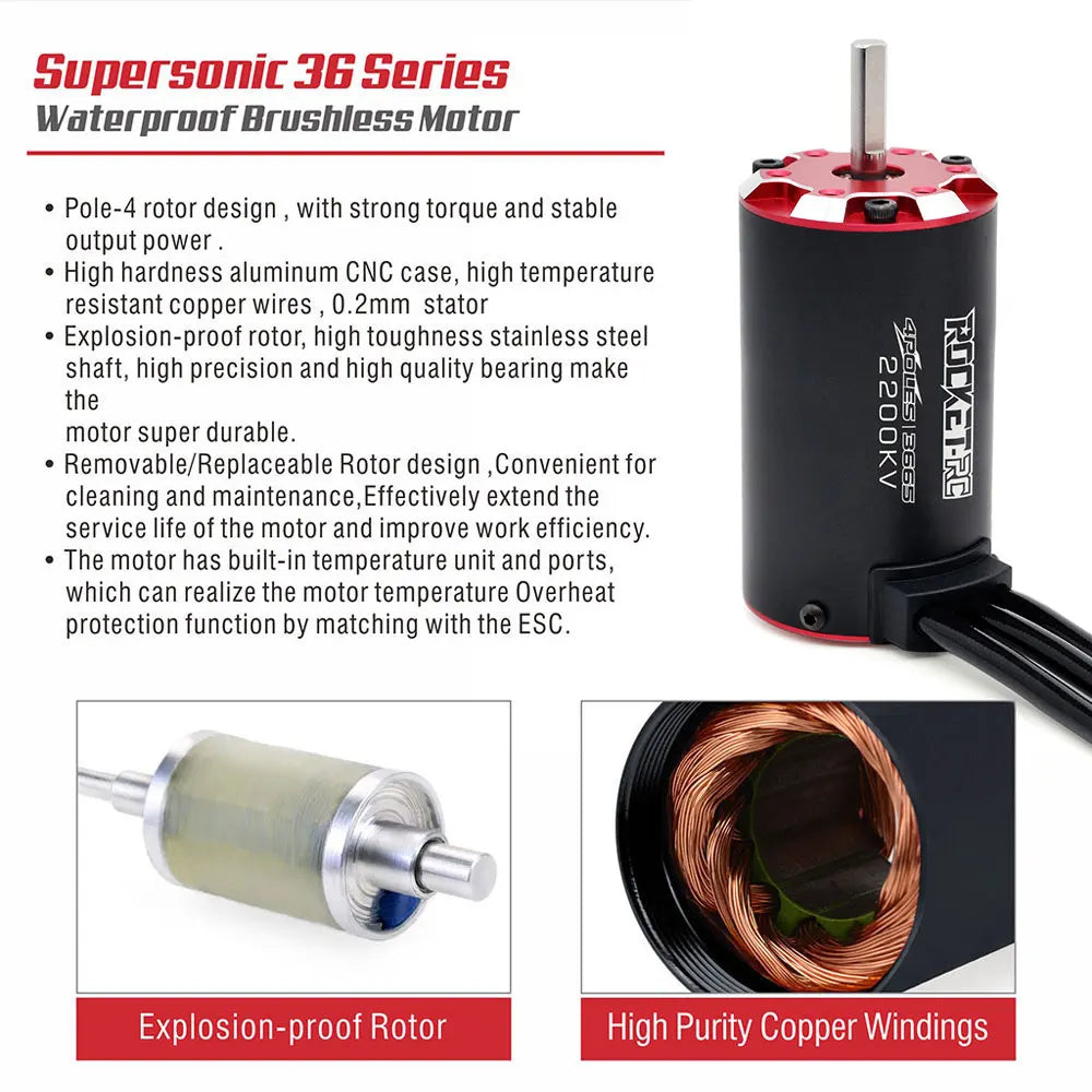 RC motor Rocket V2 supersonic Brushless Motor w/ Temp Sensor 3650 3660 3665 3670 3674 for 1/8 1/10 RC Car