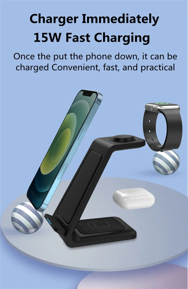 3 In 1 Wireless Charger Stand Fast Charging Station for iPhone 17 16 15 14 13 12 11 iWatch 10/9/8/7 Ultra Airpods Phone Holder