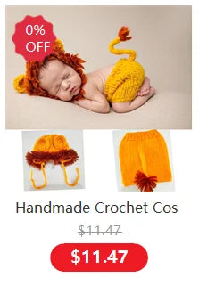 Handmade Crochet Costume Halloween Photoshoot for Baby Boy Photography Props Outfits Newborn Babies Gifts 0-6M Lion Pants Set