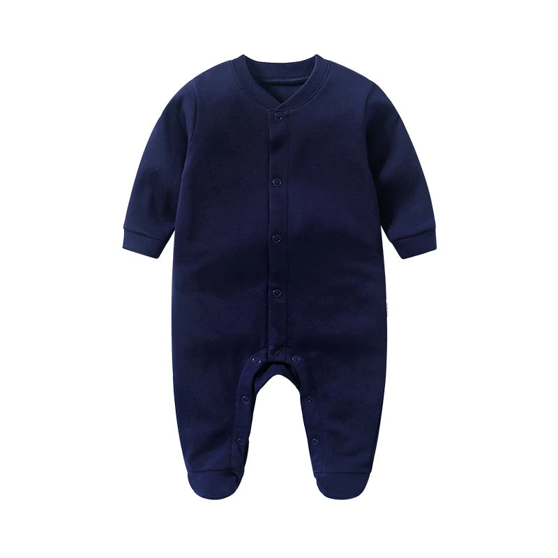 Baby Clothing Boy Girl Jumpsuits Foot Binding Cotton Rompers Solid Color Front Open Button Bodysuits Baby Outfits 0-12 Months