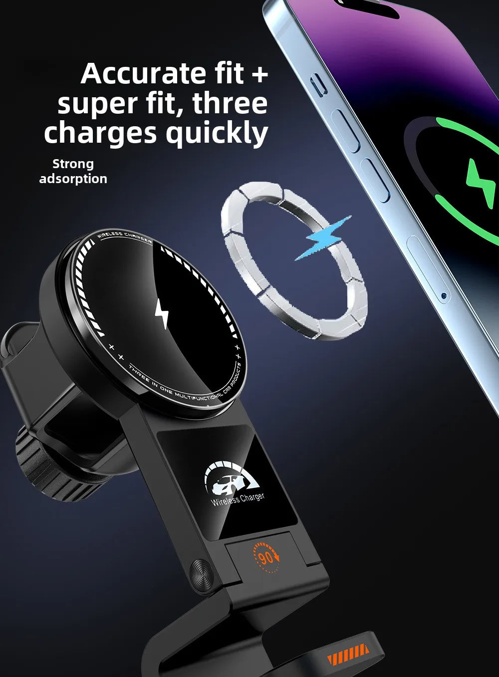 Magnetic Wireless Charger Car Phone Holder 15W Fast Charging  Air Outlet Hook Mount Stand for Magsafe IPhone 16 Earphone Iwatch