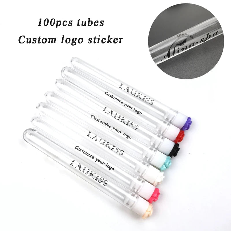 Customized Logo sticker 100pcs Eyebrow Brush Tube Reusable Eyelash Brush Tube Dust-Proof Mascara Sticks Applicators Makeup Brush