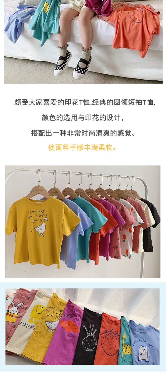 Baby Girls Boys Short Sleeved T-shirt Kids Cotton Top Tees Toddler Cartoon Print Shirts Summer Children's Clothing Korean Style