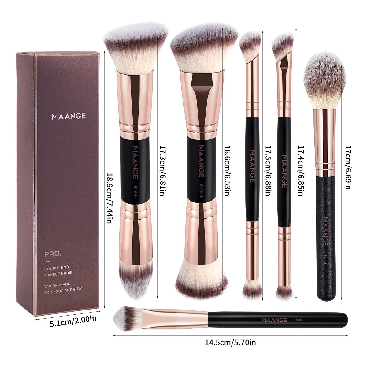 MAANGE Double Head Foundation Concealer Eyeshadow Blush Makeup Brushes Kabuki Mineral Premium Handle Soft Dense Hair for Gift
