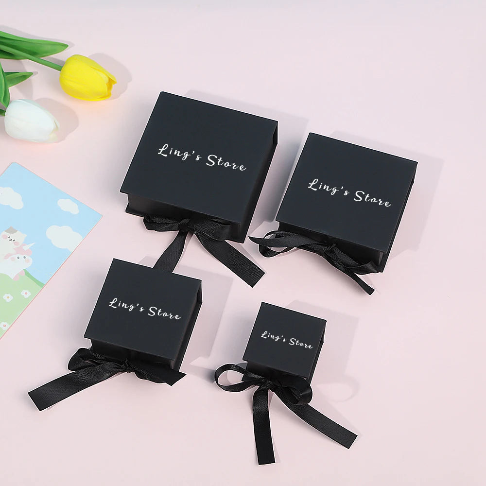 50pcs Pink Personalized Logo Jewelry Flap Bowknot Box Earrings Ring Perfume Watch USB Keychain Organizer Velvet Bag Storage Sack