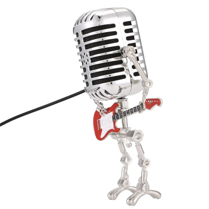 Mic Robot,Retro Style Microphone Robot Table Lamp,Holding Guitare Night Light,Vintage Microphone Robot Desk Lamp-B91B