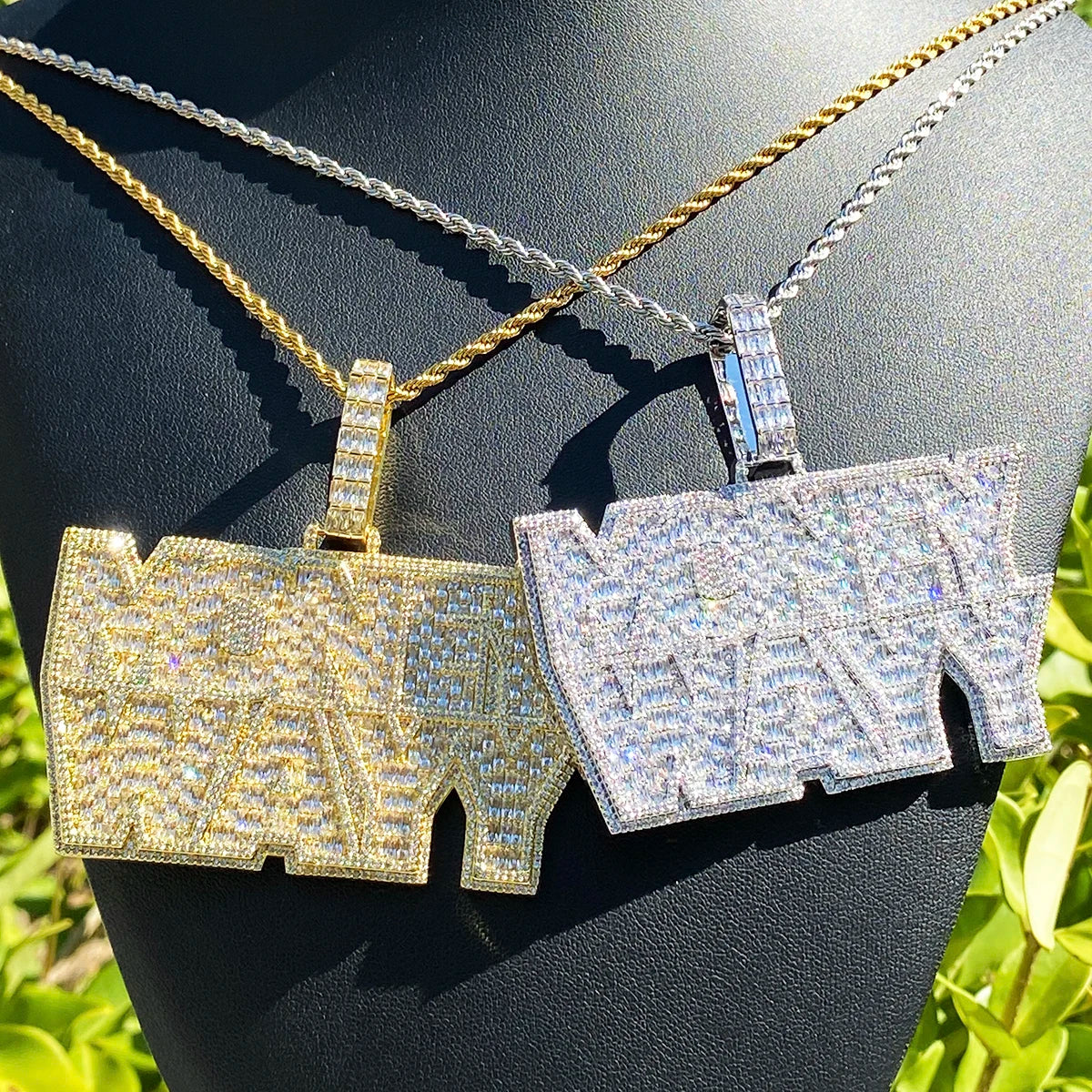 Aokaishen Iced Out Money Wayy Necklace Pendant for Men Prong Setting Real Gold Plated Hip Hop Jewelry