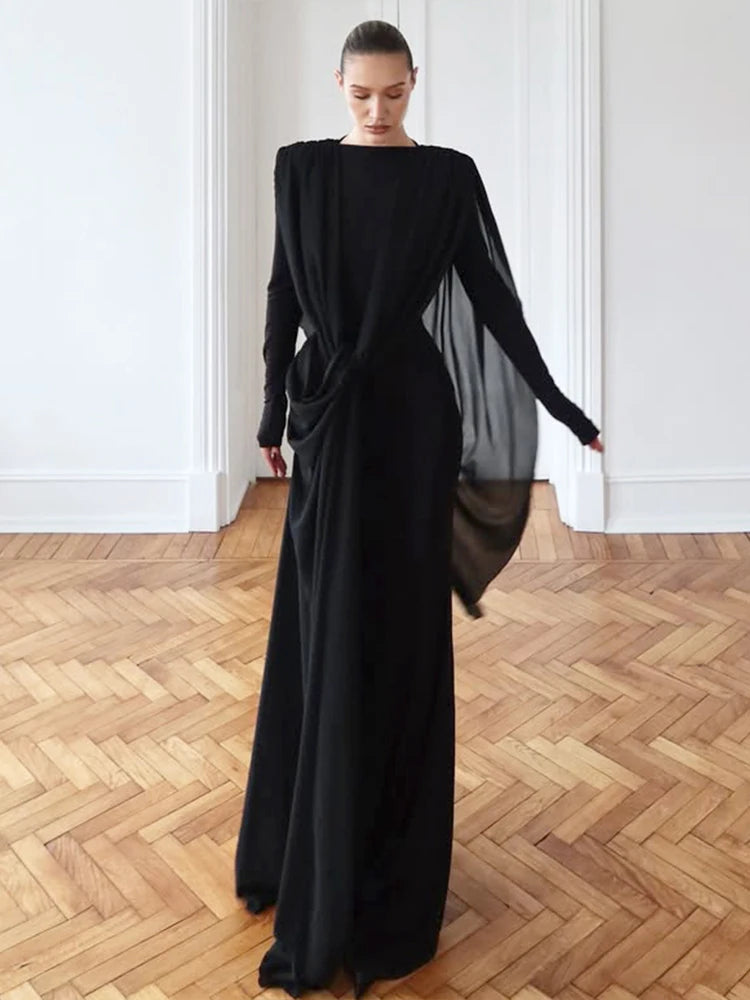 Sisterlinda Shawl Patchwork Dress Women Swing Bandage Ruched New Style Sexy Evening Prom Party Stretch Slim Elegant Maxi Bodycon