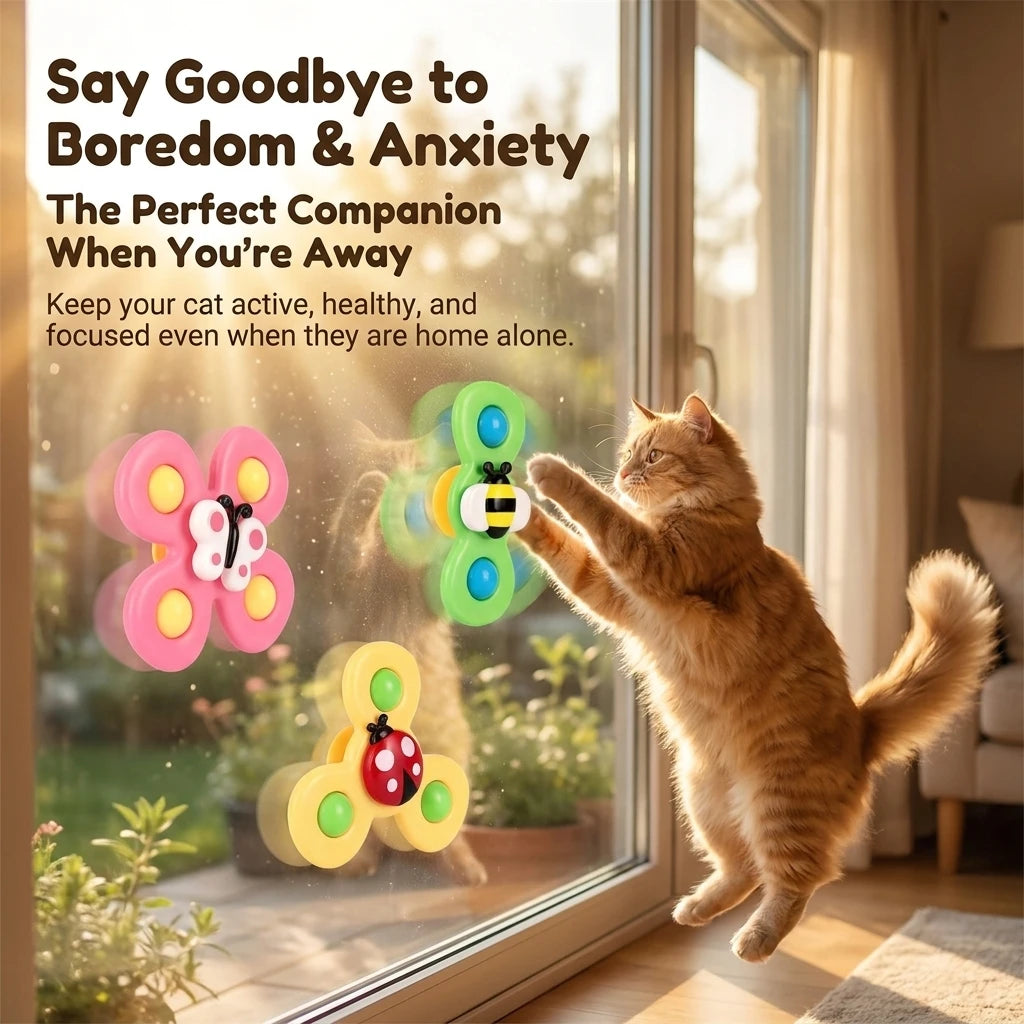 Pet cat toys, insect suction cups, spinning toys, rotating windmills, cat teasers, cat stress relief toys, pet toys