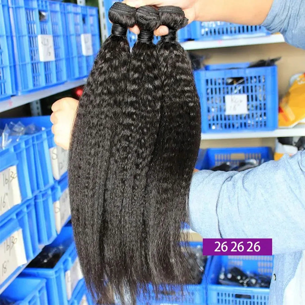 30 Inch Raw Hair Bundles Kinky Straight 3 4 Bundles 100% Human Hair Sew In Bundles Brazilian Virgin Remy Yaki Straight Bundles