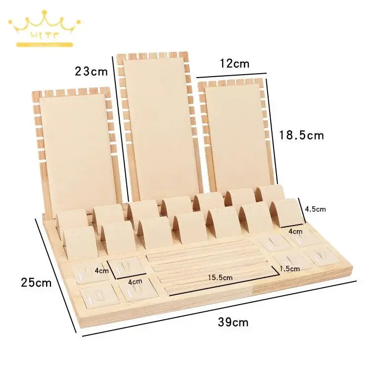 Wood Set Jewelry Counter Display Stand Necklace Pendant Holder Earring Ring Display Tray Props High-Capacity 39*25Cm