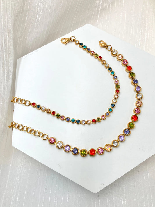 A pair of French retro and fashionable stainless steel women's colored zircon bracelets, daily commuting gifts, dating parties