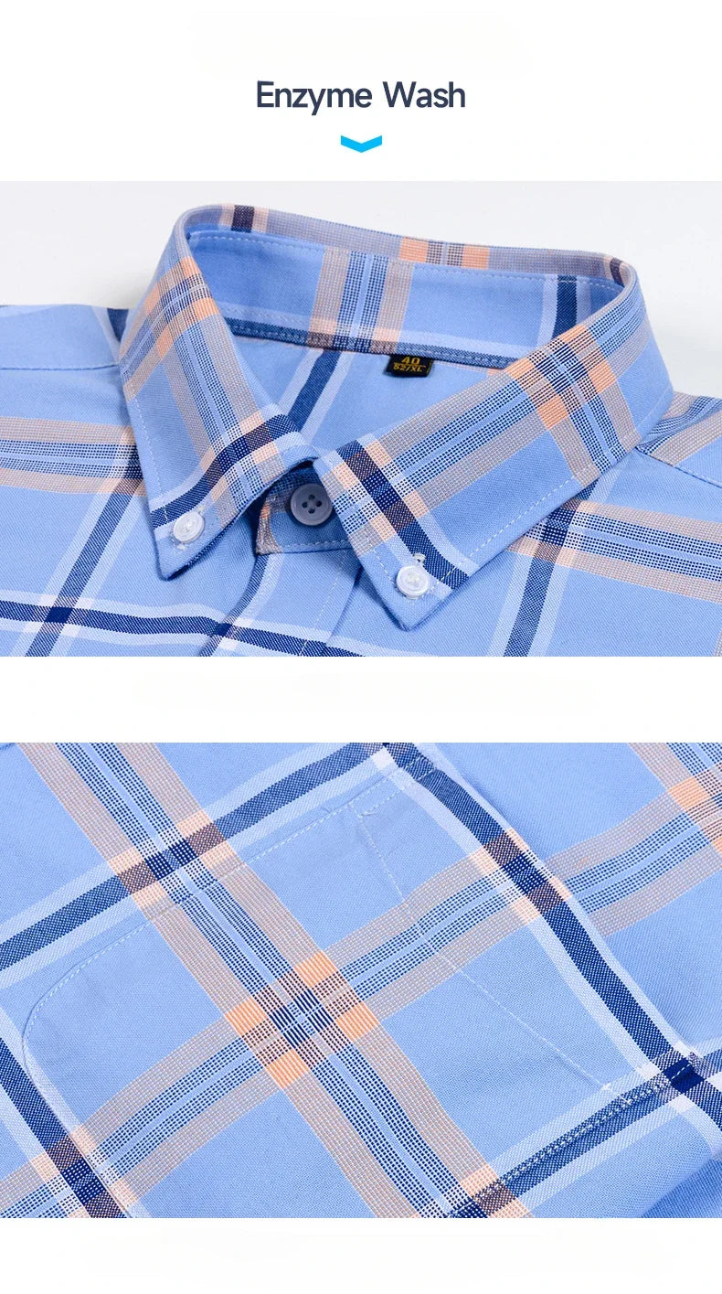 Plus size14XL 100%cotton oxford summer short sleeve shirts for man slim fit casual plian shirt striped elegant designer clothes