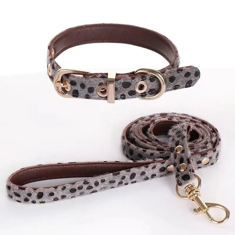 Leopard Print Dog Harness and Leash Set Adjustable - Stylish Dog Collar Pu Fashion Pet Walking Accessories for Small Dogs
