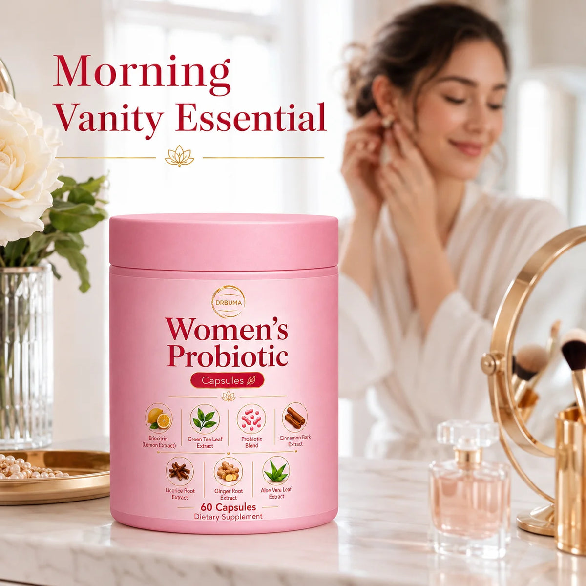 60-Capsule Women's Probiotic Capsules, Daily Nutritional Supplement Formula, Compound Probiotic Capsules for Intimate Care of Women, Formulated with Plant Extracts Combined with Complex Probiotics, Gentle Formula