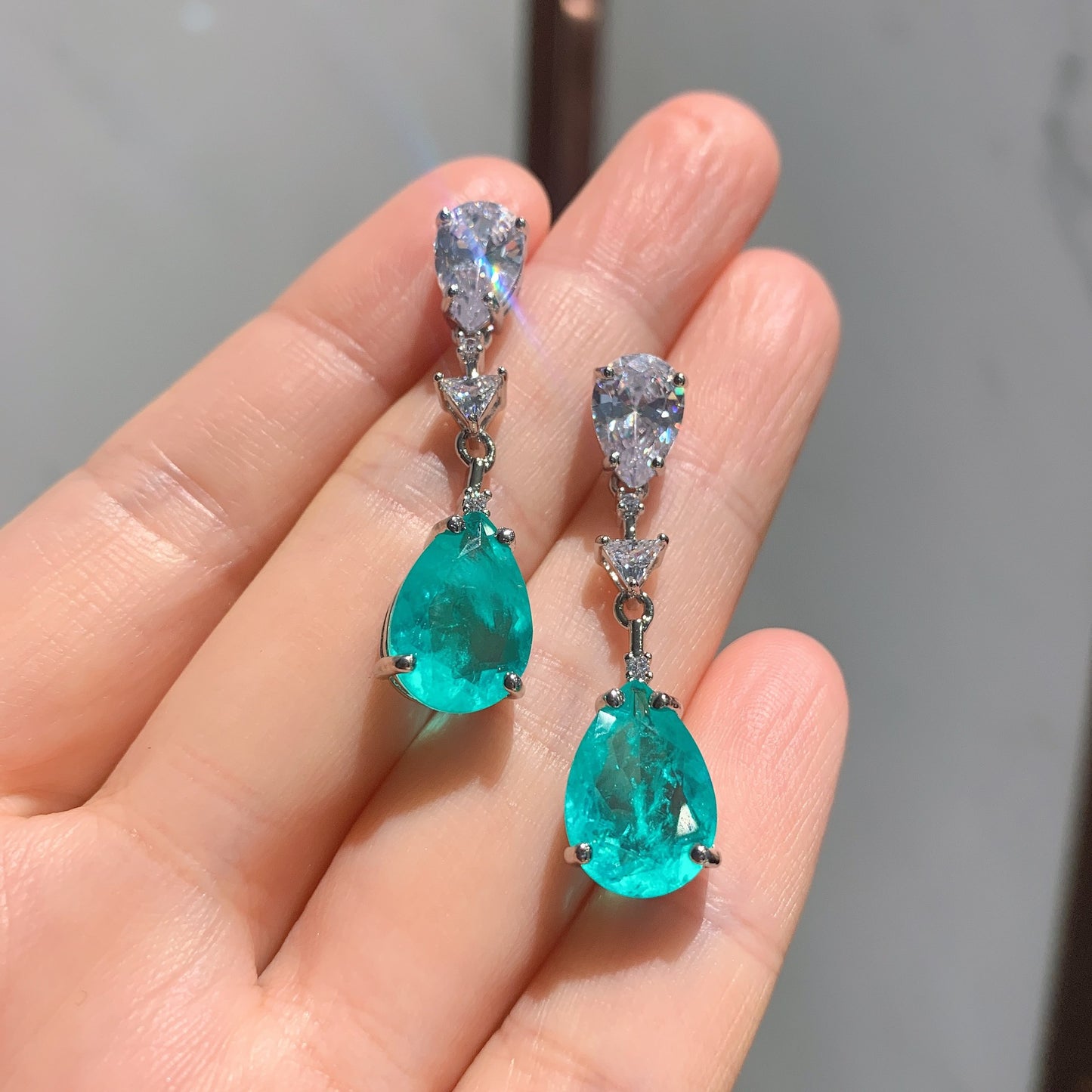 2022 Paraiba Tourmaline Gemstone Long Pendant Necklace Tassel Earrings Wedding Anniversary Fine Jewelry Set Women Birthday Gift