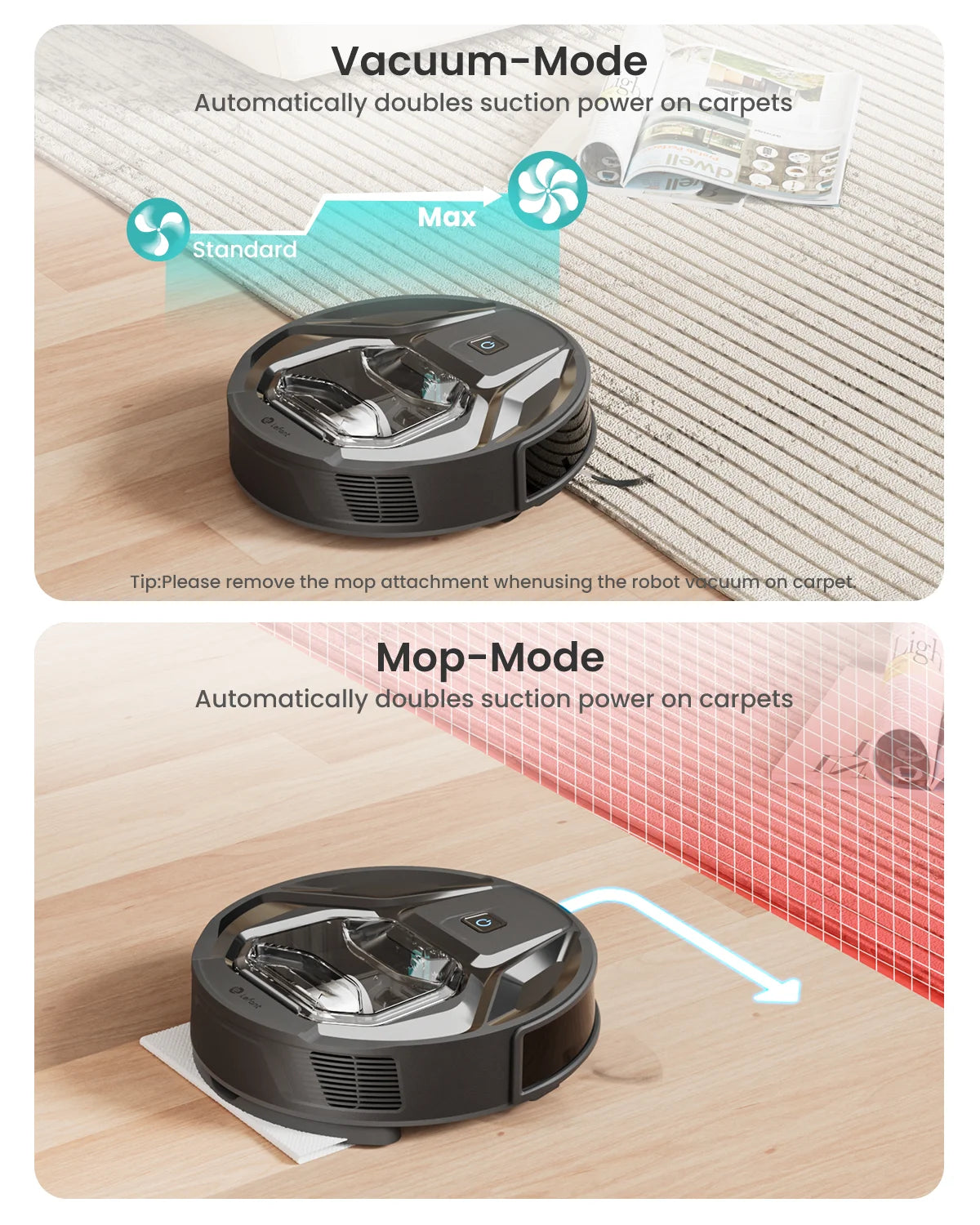 Lefant M320 Robot Vacuum Cleaner with Mop, 6000Pa Powerful Suction, Visible Dustbin, Carpet Detection, Alexa Voice Control