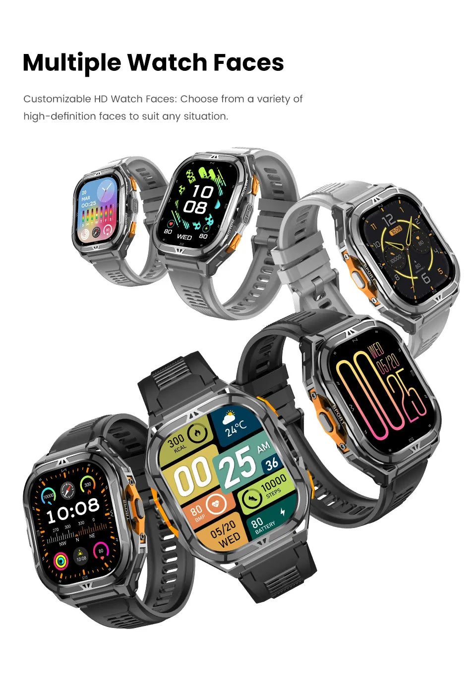 2025 NEW TANK X5 Smartwatch 5ATM Waterproof GPS Dual-Frequency tracking 1.96" AMOLED 530mAh Compass 170+ Sports Fitness Tracker