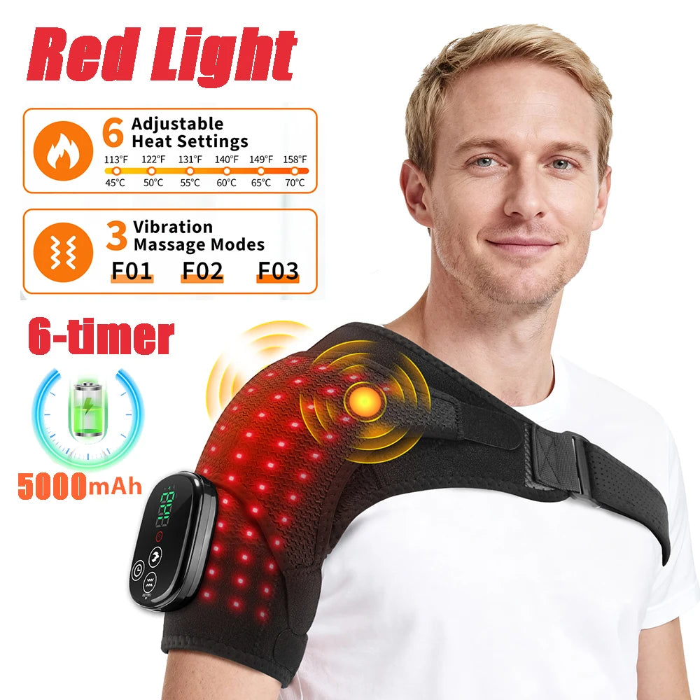 Multifunctional Shoulder/Knee Support Belt 660 and 850nm Red Light Shoulder Heating Vibration Massage Wrap Pad Warm Brace